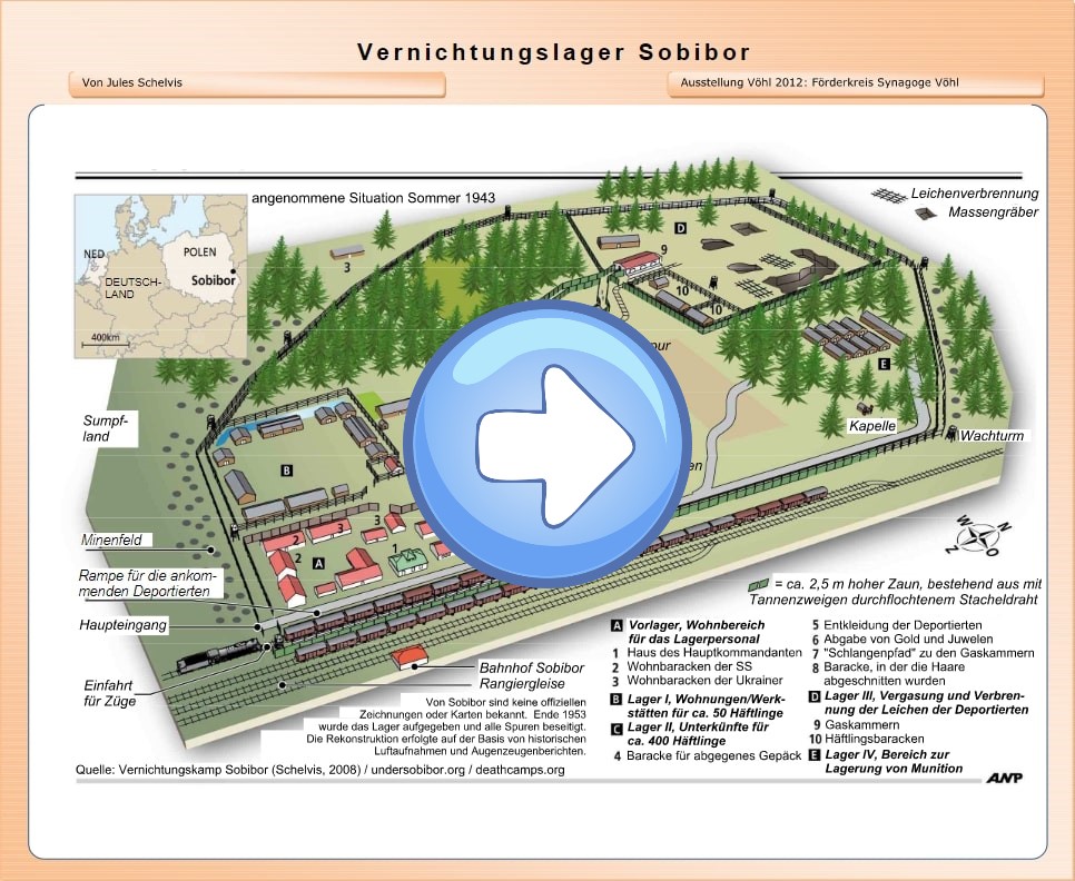 Vogelsicht auf Plan des Lagers Sobibors